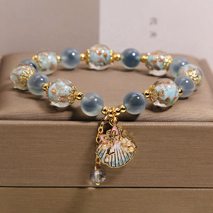 Buddha Stones キャンディアゲート リュリ ガラスビーズ ラブシェル バタフライ チャームブレスレット - image 8