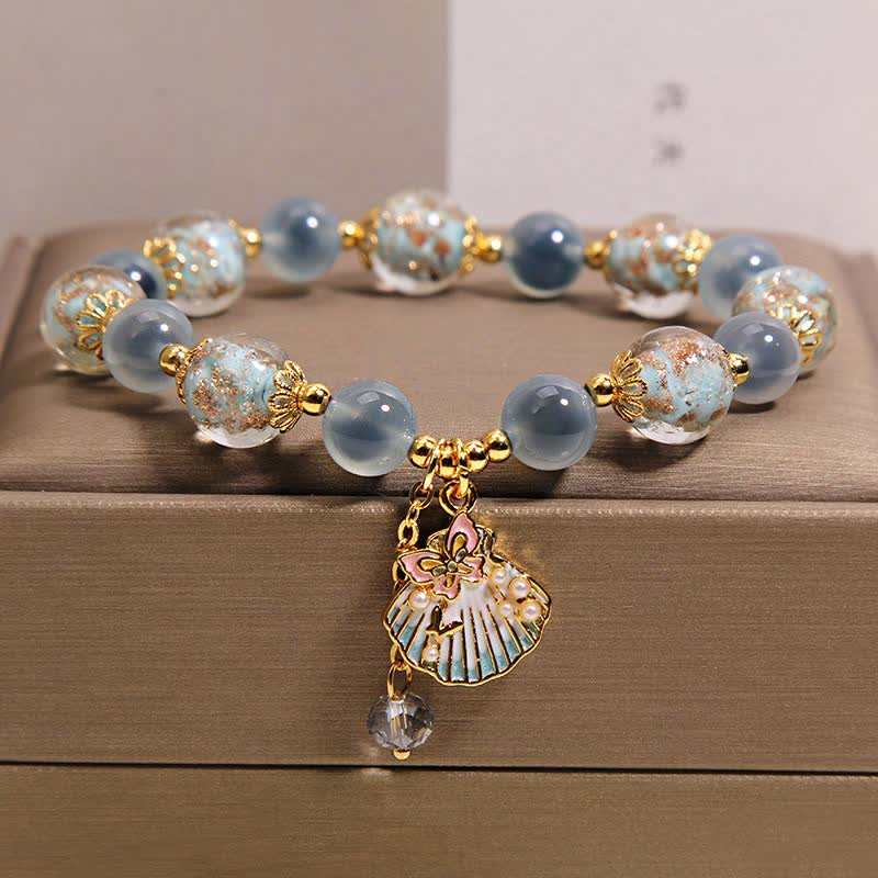 Buddha Stones キャンディアゲート リュリ ガラスビーズ ラブシェル バタフライ チャームブレスレット - ブルーキャンディアゲート（手首周り：5.9～6.3インチ／15～16cm） - image 0