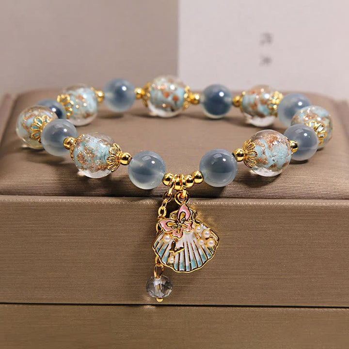 Buddha Stones キャンディアゲート リュリ ガラスビーズ ラブシェル バタフライ チャームブレスレット - ブルーキャンディアゲート（手首周り：5.9～6.3インチ／15～16cm） - image 0