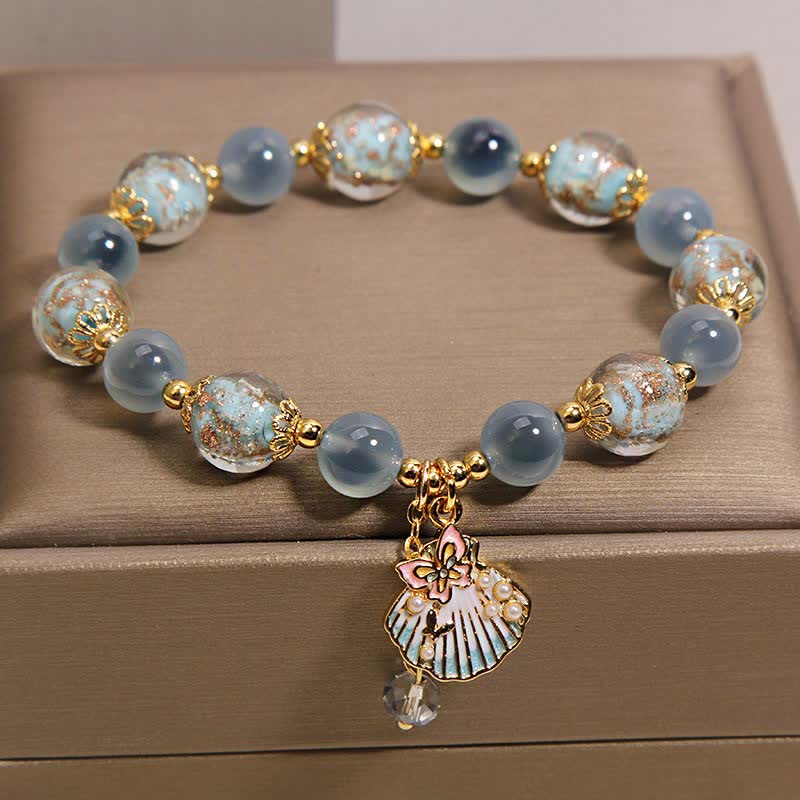 Buddha Stones キャンディアゲート リュリ ガラスビーズ ラブシェル バタフライ チャームブレスレット - image 1