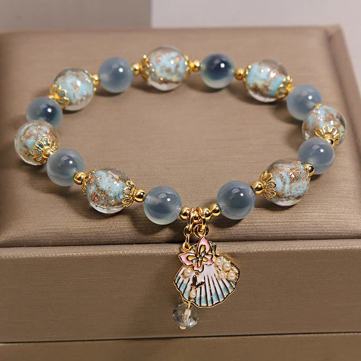 Buddha Stones キャンディアゲート リュリ ガラスビーズ ラブシェル バタフライ チャームブレスレット - image 1