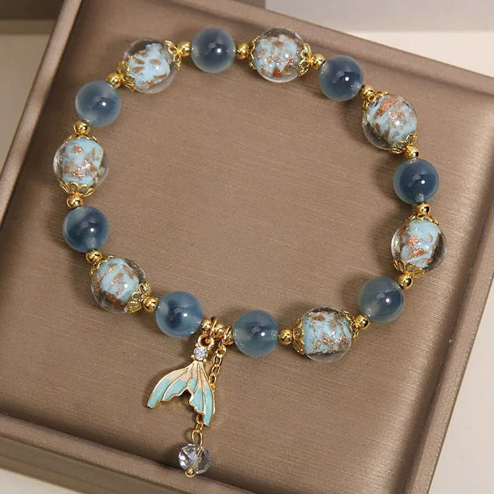 Buddha Stones ブルーキャンディアゲート リュリガラスビーズ フィッシュテールチャーム エモーショナルバランスブレスレット - image 2