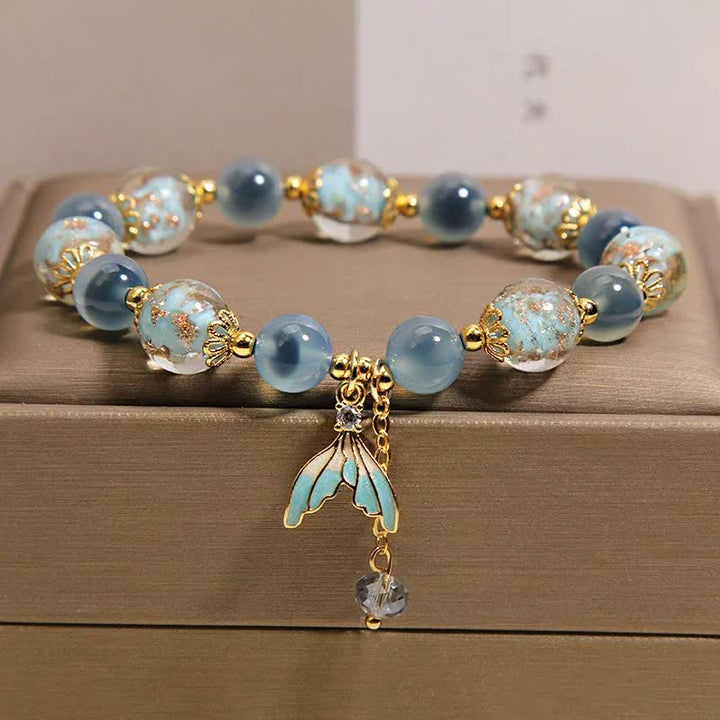 Buddha Stones ブルーキャンディアゲート リュリガラスビーズ フィッシュテールチャーム エモーショナルバランスブレスレット - image 7