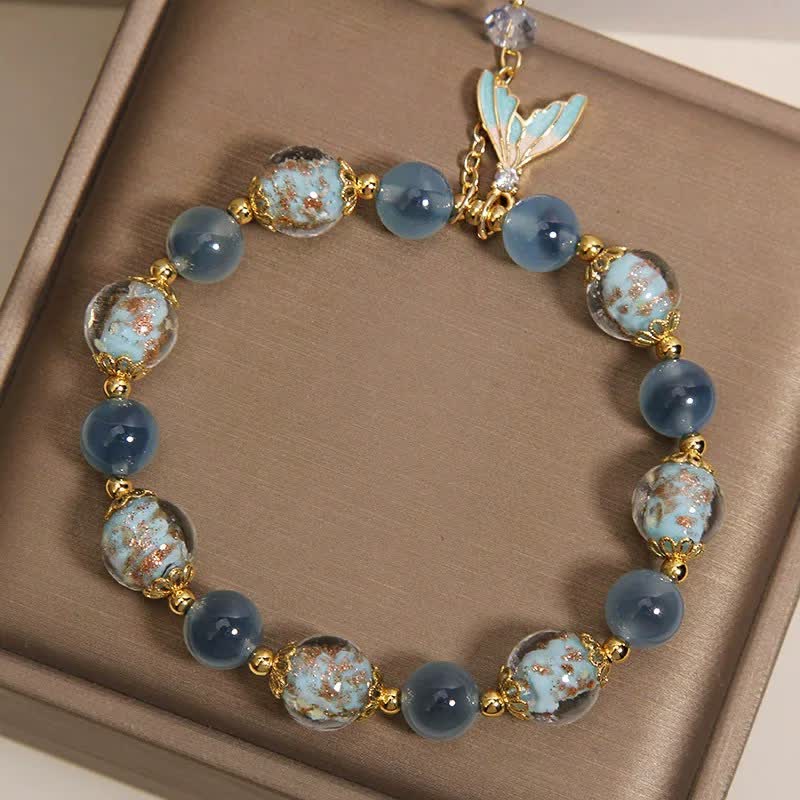 Buddha Stones ブルーキャンディアゲート リュリガラスビーズ フィッシュテールチャーム エモーショナルバランスブレスレット - image 3