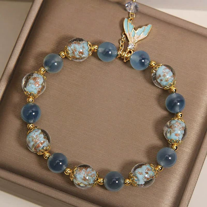 Buddha Stones ブルーキャンディアゲート リュリガラスビーズ フィッシュテールチャーム エモーショナルバランスブレスレット - image 3