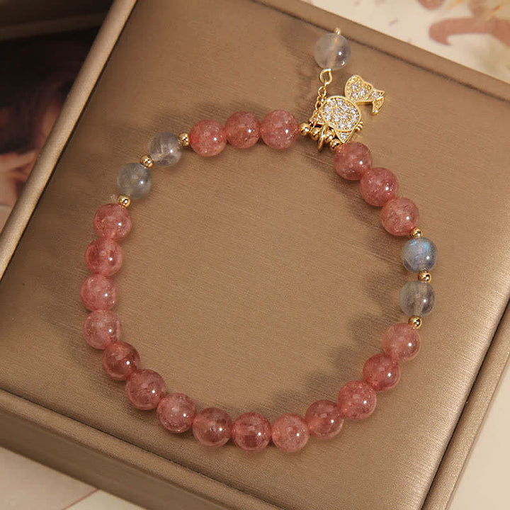 Buddha Stones ストロベリークォーツムーンストーン猫チャームラブブレスレット - image 3