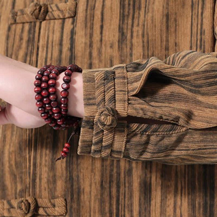 Buddha Stones 秋冬用唐風マンダリンカラーストライプコーデュロイシャツ＆パンツ 2点セット メンズ瞑想服 - image 7