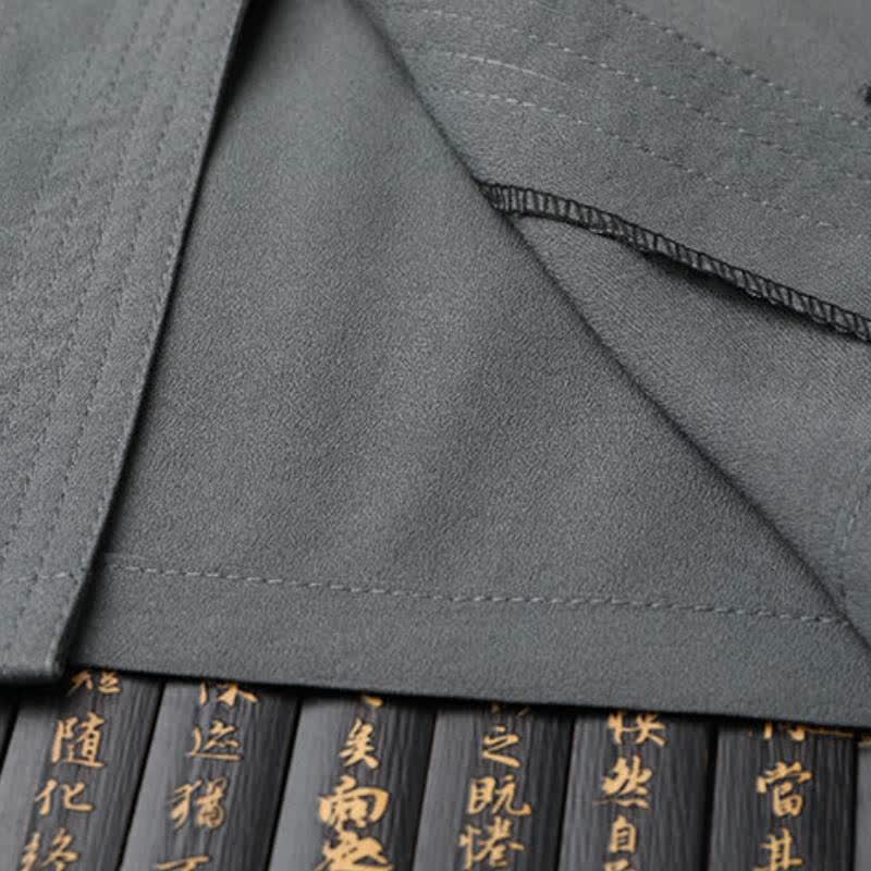 Buddha Stones 春秋用唐スタイルカジュアルマンダリンカラーカエルボタン無地シャツパンツメンズ瞑想服ポケット付き2点セット - image 5