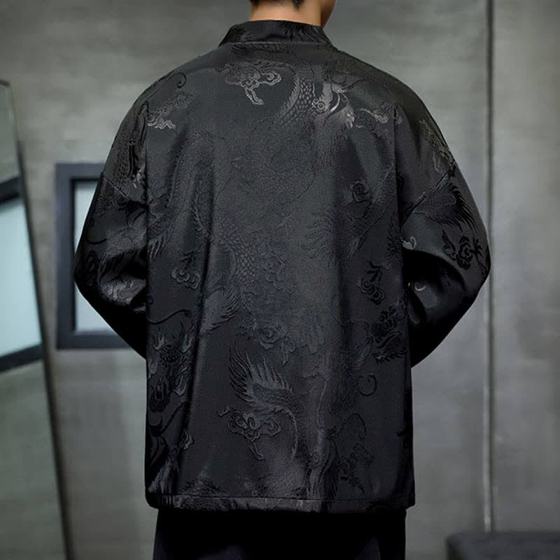 Buddha Stones 秋冬限定 唐風 ヴィンテージ ドローストリング ドラゴンジャカード メンズ着物 ポケット付き - image 4