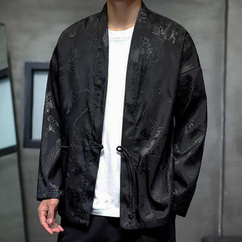 Buddha Stones 秋冬限定 唐風 ヴィンテージ ドローストリング ドラゴンジャカード メンズ着物 ポケット付き - image 5