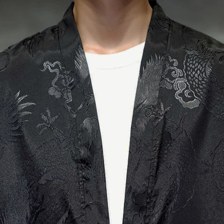Buddha Stones 秋冬限定 唐風 ヴィンテージ ドローストリング ドラゴンジャカード メンズ着物 ポケット付き - image 6
