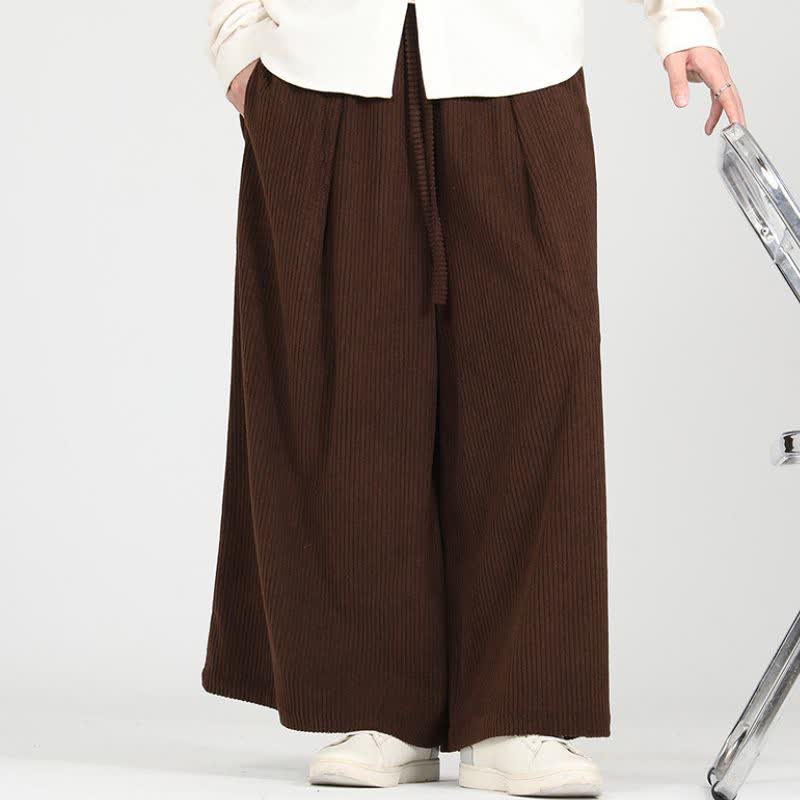 Buddha Stones 秋冬カジュアルヴィンテージドローストリング無地コーデュロイクロップドパンツメンズワイドレッグパンツポケット付き - image 1