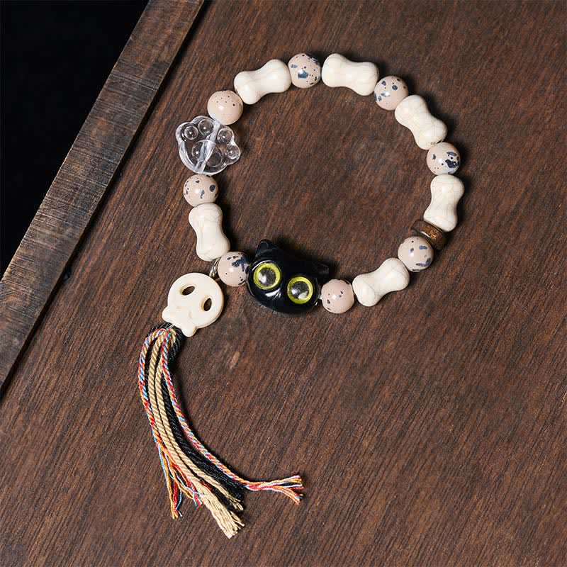 Buddha Stones 猫の頭蓋骨デザインの勇気ブレスレット - スカル（変化♥勇気） - image 0
