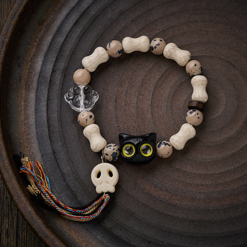 Buddha Stones 猫の頭蓋骨デザインの勇気ブレスレット - image 1