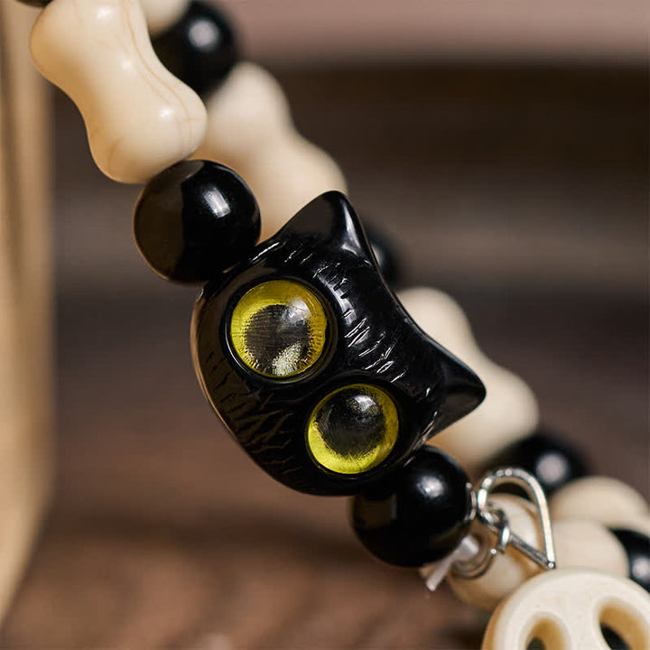 Buddha Stones スカルと黒猫のビーズ強さブレスレット - image 12