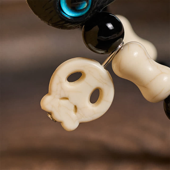Buddha Stones スカルと黒猫のビーズ強さブレスレット - image 4