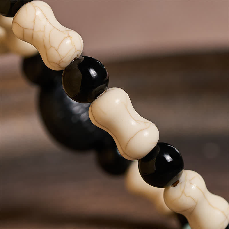 Buddha Stones スカルと黒猫のビーズ強さブレスレット - image 14