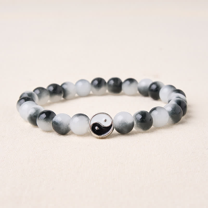 Buddha Stones 合金製フラットビーズとガラスを使用した陰陽カラーのバランスブレスレット - 陰陽(手首周囲: 5.9 ～ 6.3 インチ/15 ～ 16 cm) - image 0
