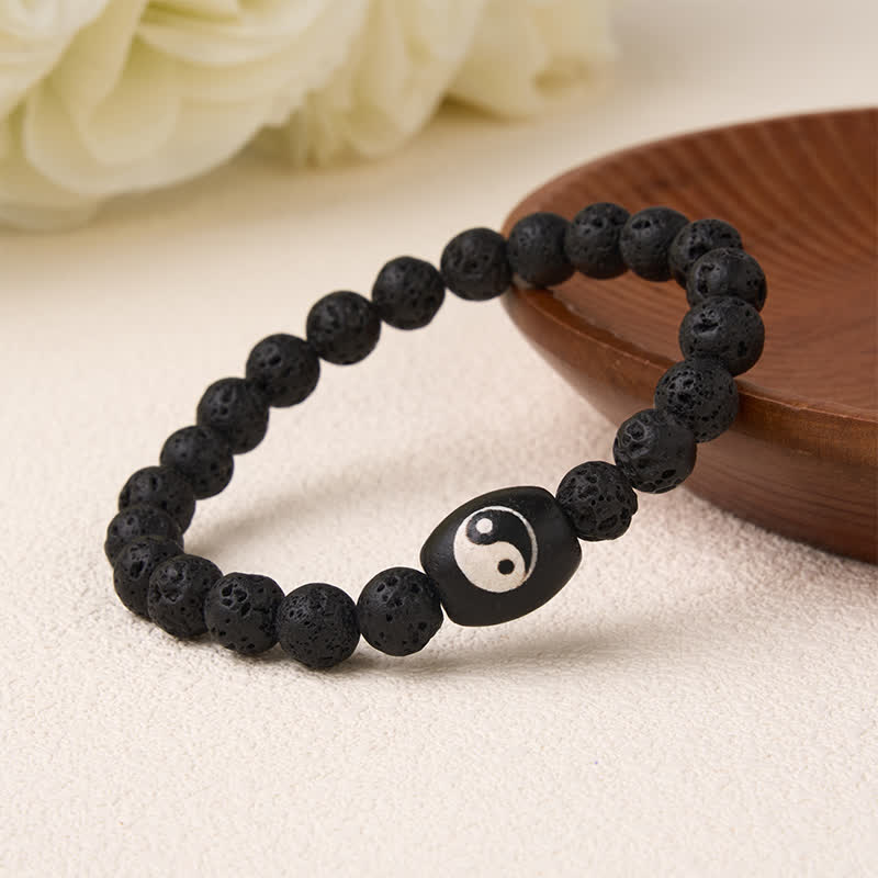 Buddha Stones 溶岩石とブラックオニキスの陰陽ビーズサポートブレスレット - image 1