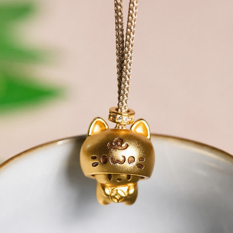 Buddha Stones 金メッキ銅製猫チャームヒーリングネックレス - image 1
