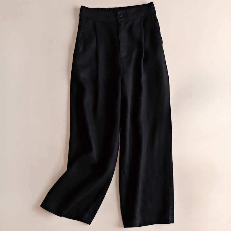Buddha Stones通勤用無地7-8丈レディースワイドレッグパンツ（ポケット付き） - 黒 - US12、 UK/AU16、 EU44 (3XL) - image 11