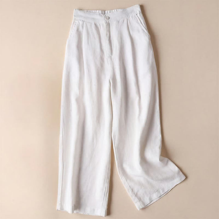 Buddha Stones通勤用無地7-8丈レディースワイドレッグパンツ（ポケット付き） - 白 - US12、 UK/AU16、 EU44 (3XL) - image 8