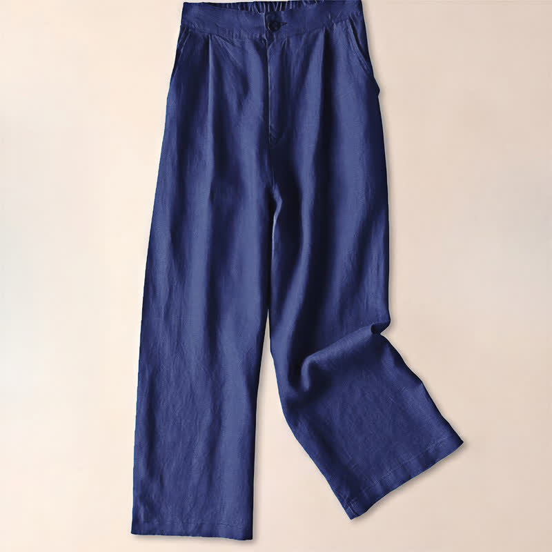 Buddha Stones通勤用無地7-8丈レディースワイドレッグパンツ（ポケット付き） - ダークブルー - US12、 UK/AU16、 EU44 (3XL) - image 17