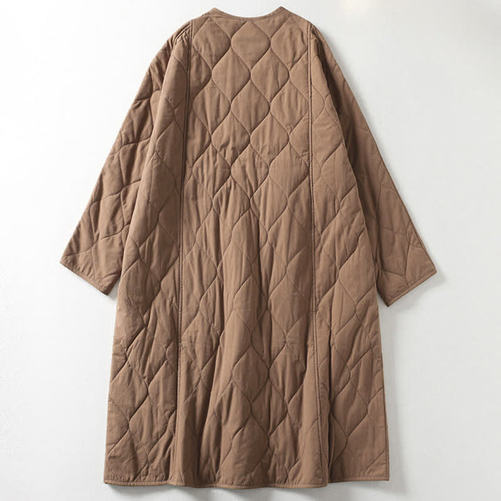 Buddha Stonesのシンプルなボタンが付いたVネック長袖のレディースコットンコート（ポケット付き） - image 1
