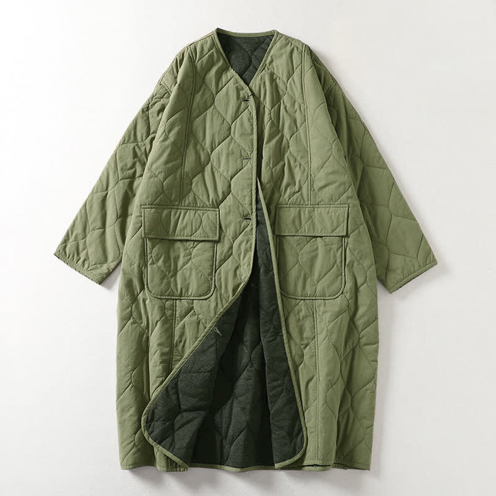 Buddha Stonesのシンプルなボタンが付いたVネック長袖のレディースコットンコート（ポケット付き） - ダークシーグリーン - US14、 UK/AU18、 EU46 (2XL) - image 6