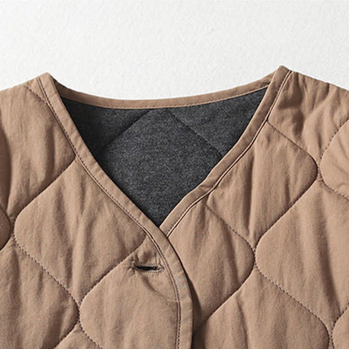 Buddha Stonesのシンプルなボタンが付いたVネック長袖のレディースコットンコート（ポケット付き） - image 2