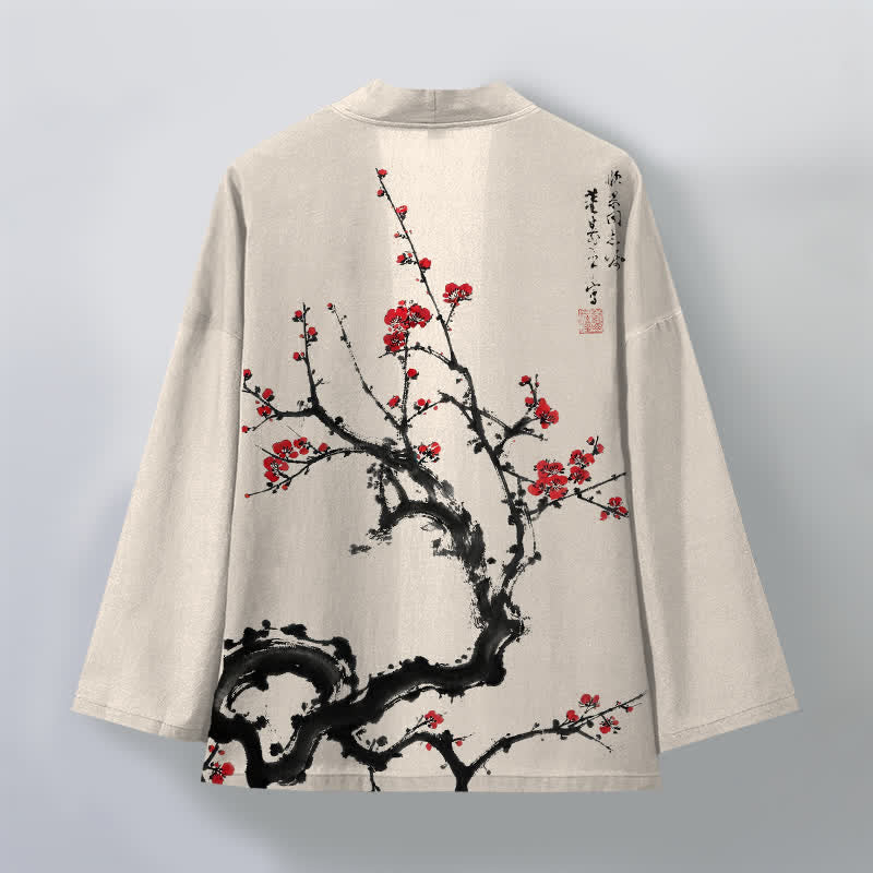 Buddha Stones 綿墨梅花柄前開きメンズ着物 - image 2