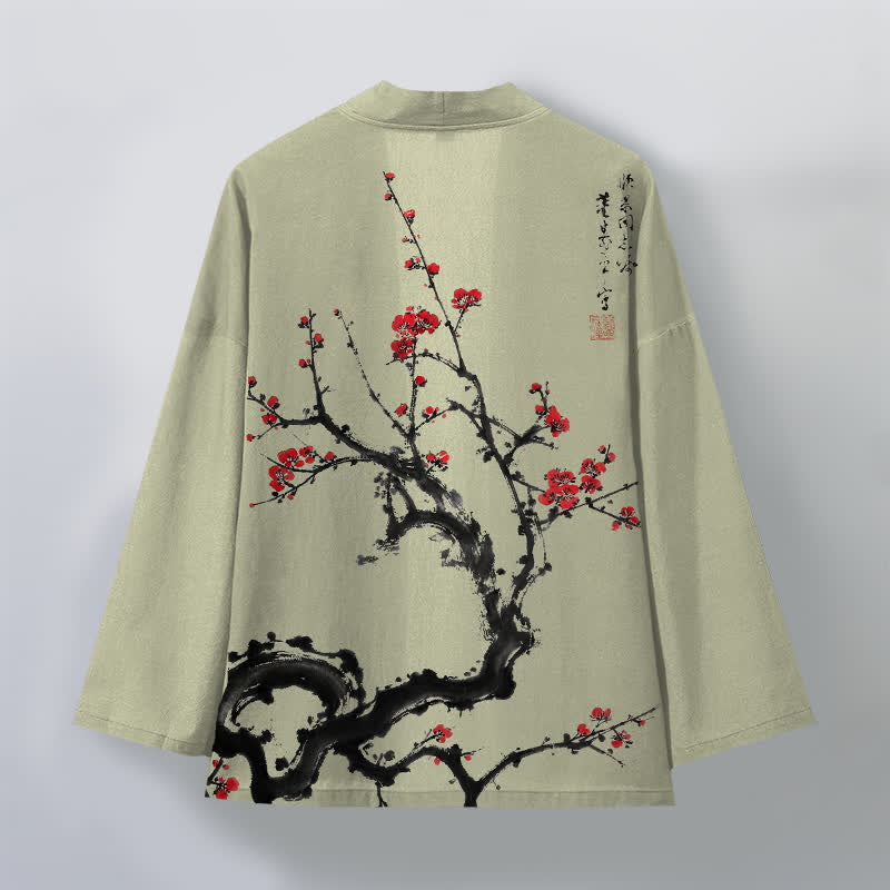 Buddha Stones 綿墨梅花柄前開きメンズ着物 - image 8