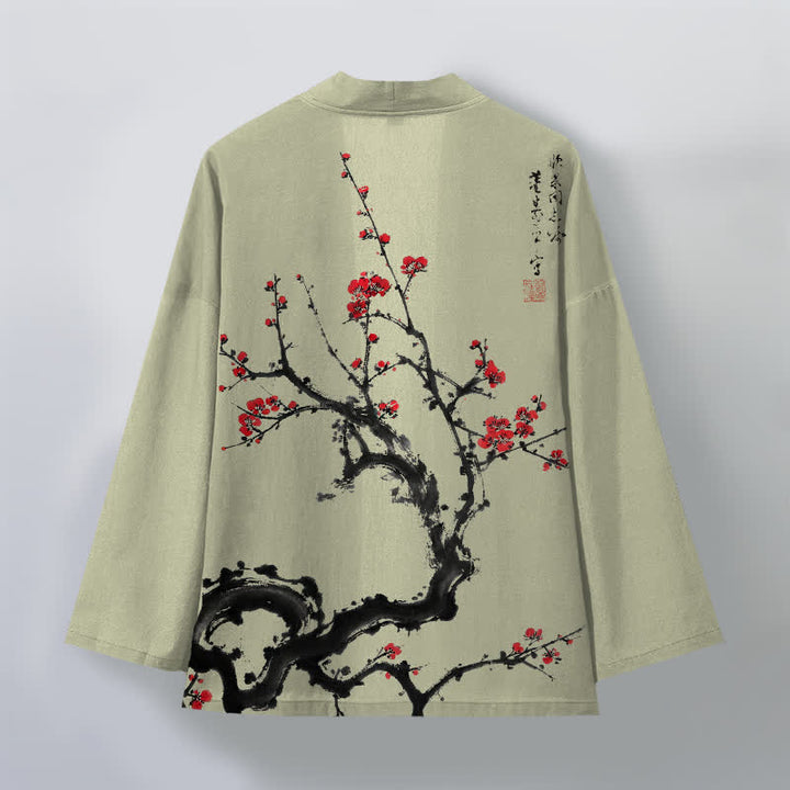 Buddha Stones 綿墨梅花柄前開きメンズ着物 - image 8