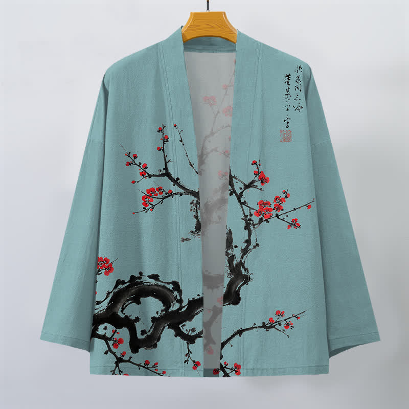 Buddha Stones 綿墨梅花柄前開きメンズ着物 - image 10