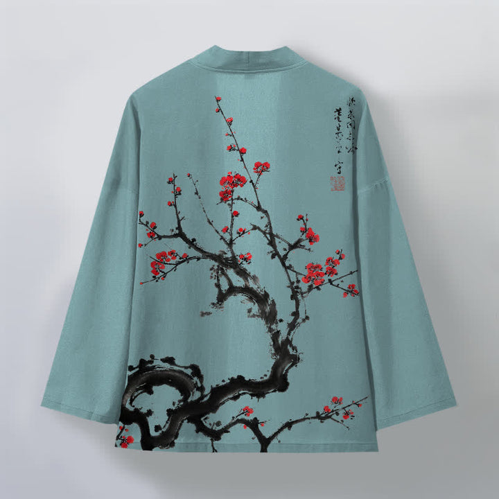 Buddha Stones 綿墨梅花柄前開きメンズ着物 - image 11
