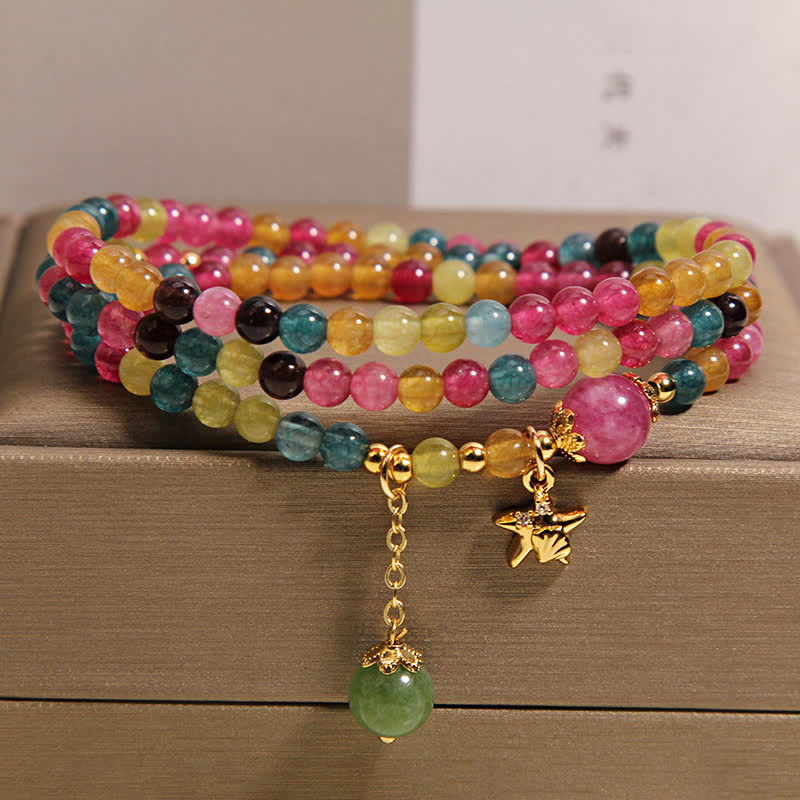 Buddha Stones レインボートルマリンのヒトデチャーム付きトリプルラップブレスレット - トルマリン（保護♥癒し） - image 0