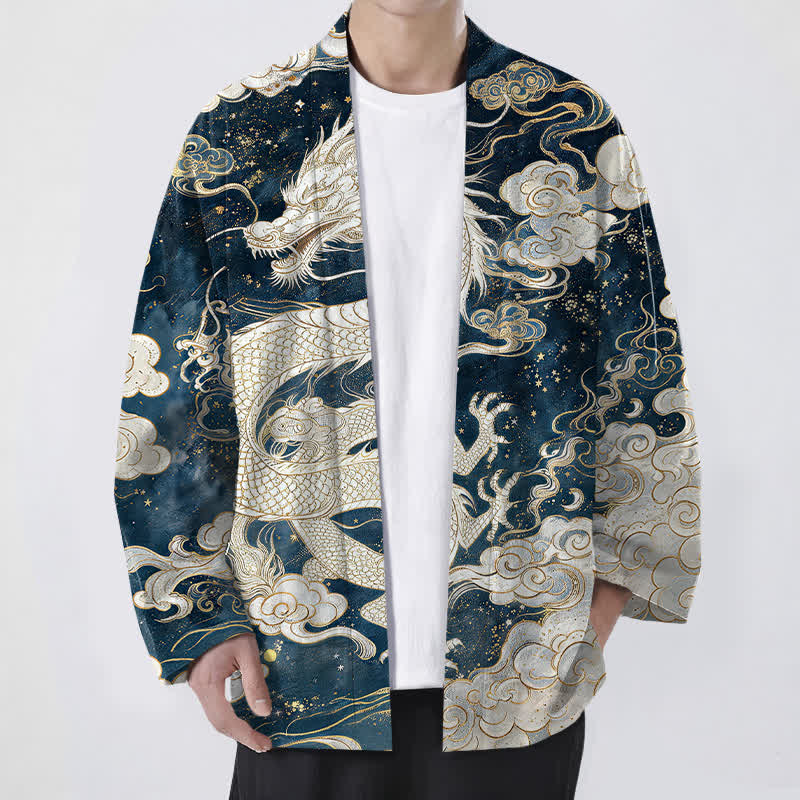 Buddha Stones 綿素材、天龍渦雲模様、前開きメンズ着物 - 海軍 - US/UK/AU48、 EU58 (4XL) - image 0