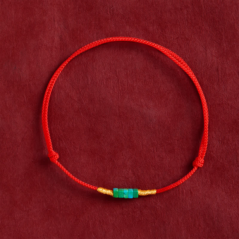 Buddha Stones 極細ターコイズスクエアビーズ付き保護レッドロープブレスレット - image 1