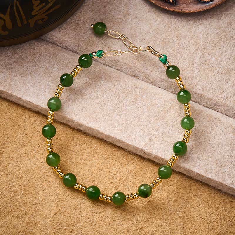 Buddha Stones 天然シアンジェイドビーズの豊かさブレスレット - image 1