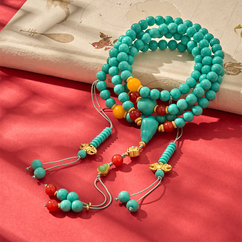 Buddha Stones ターコイズ チベット ラウンド 108ビーズ 強さマーラー数珠 - ターコイズ（保護♥コミュニケーション） - image 0