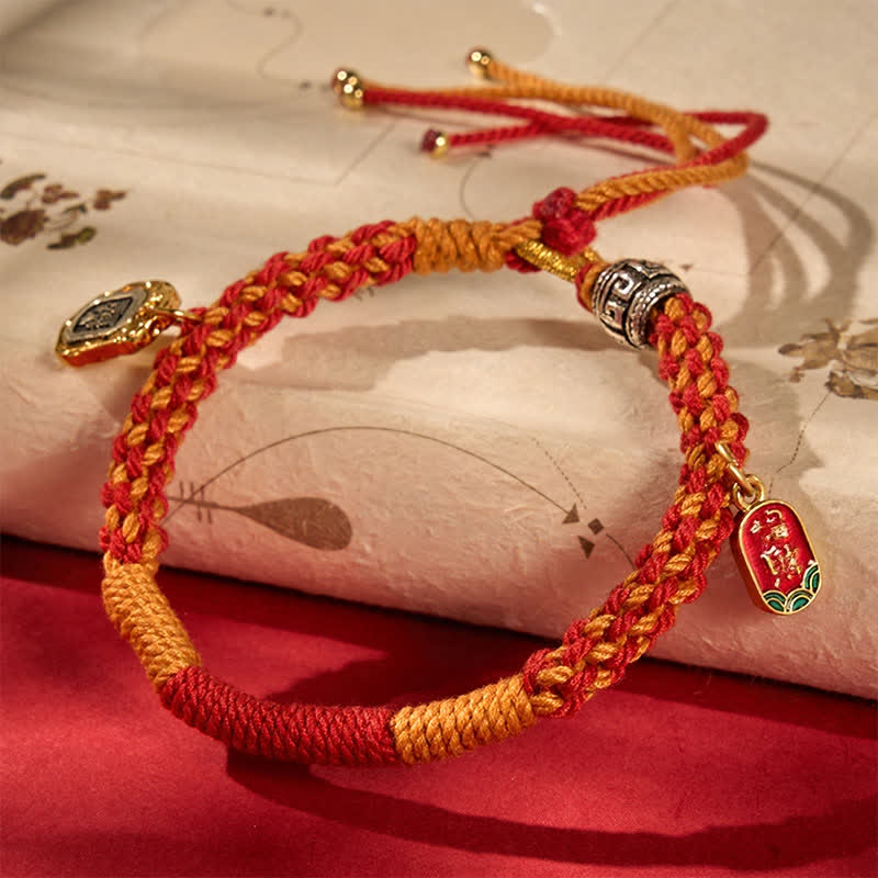 Buddha Stones チベットのザキラム保護ブレスレット（赤、オレンジ、マルチカラーの編み込みロープブレスレット） - マルチカラー（手首周り：5.9～6.7インチ / 15～17cm） - image 0