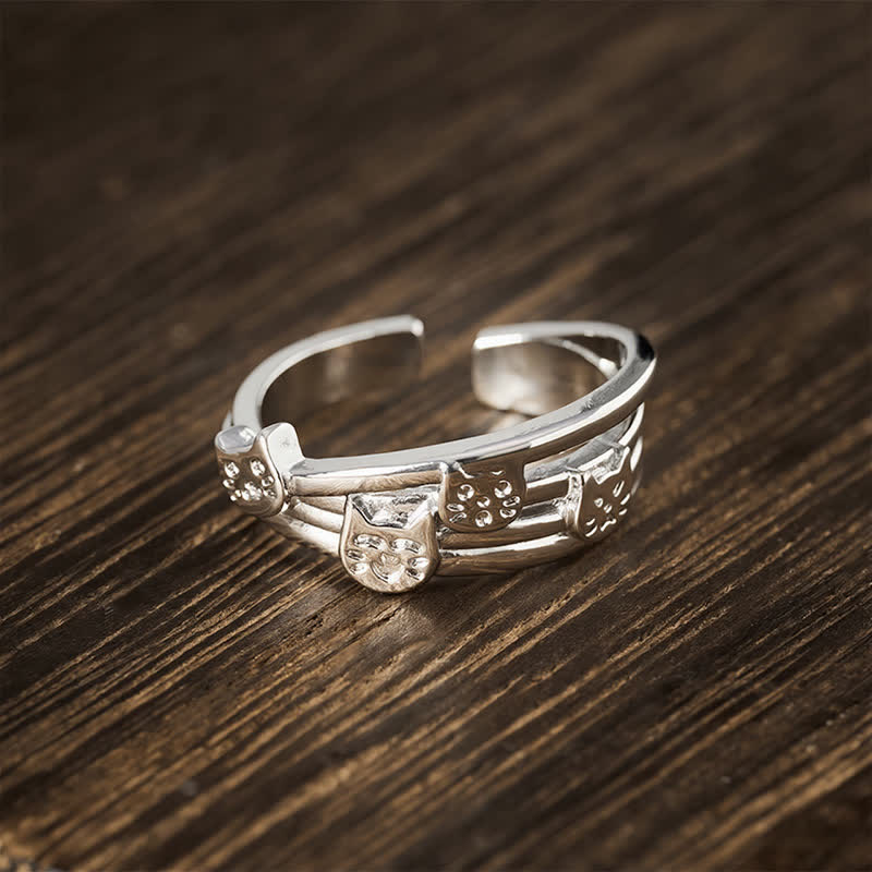 Buddha Stones 銅製接地トリプルキャット調整可能オープンリング - 約USサイズ7（17.3mm） - image 0