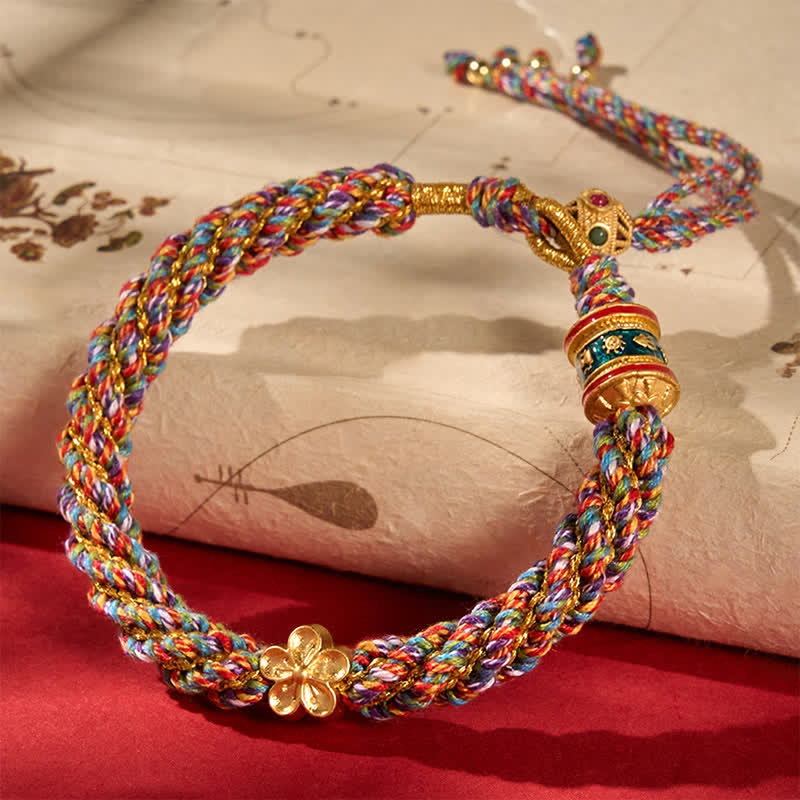 Buddha Stones 手織りのチベット仏教オーム・マニ・パドメ・フムの花の知恵のロープブレスレット - マルチカラー - image 0