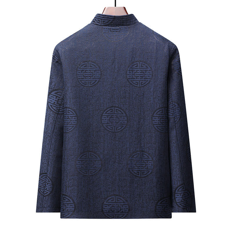 Buddha Stones 秋冬ヴィンテージ タンスタイル フロッグボタン 幾何学模様 メンズジャケット ポケット付き - image 1
