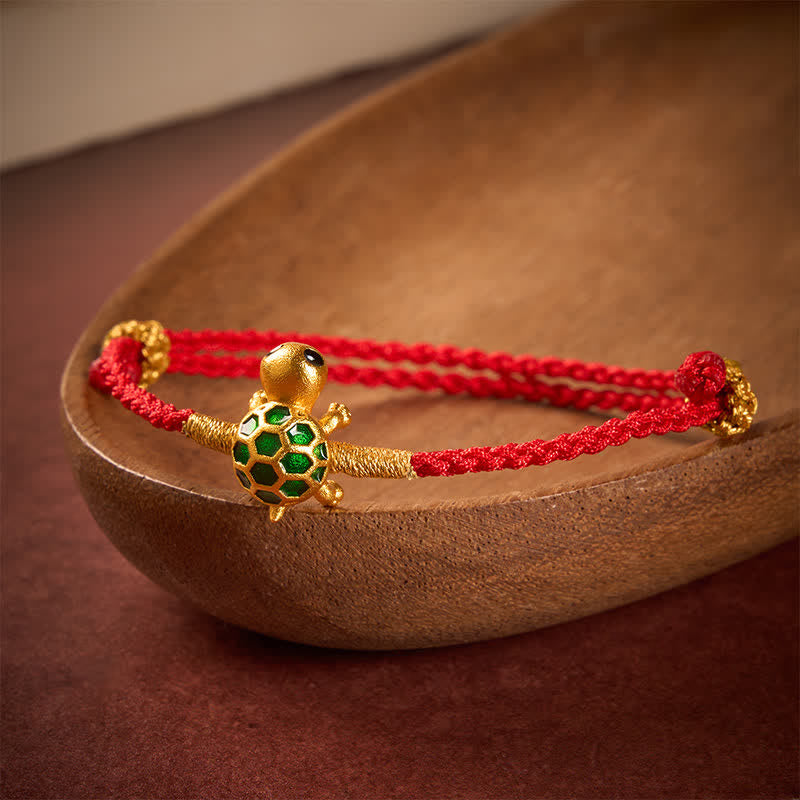 Buddha Stones 亀の赤紐の幸運繁栄のお守り編み込みブレスレット - image 1