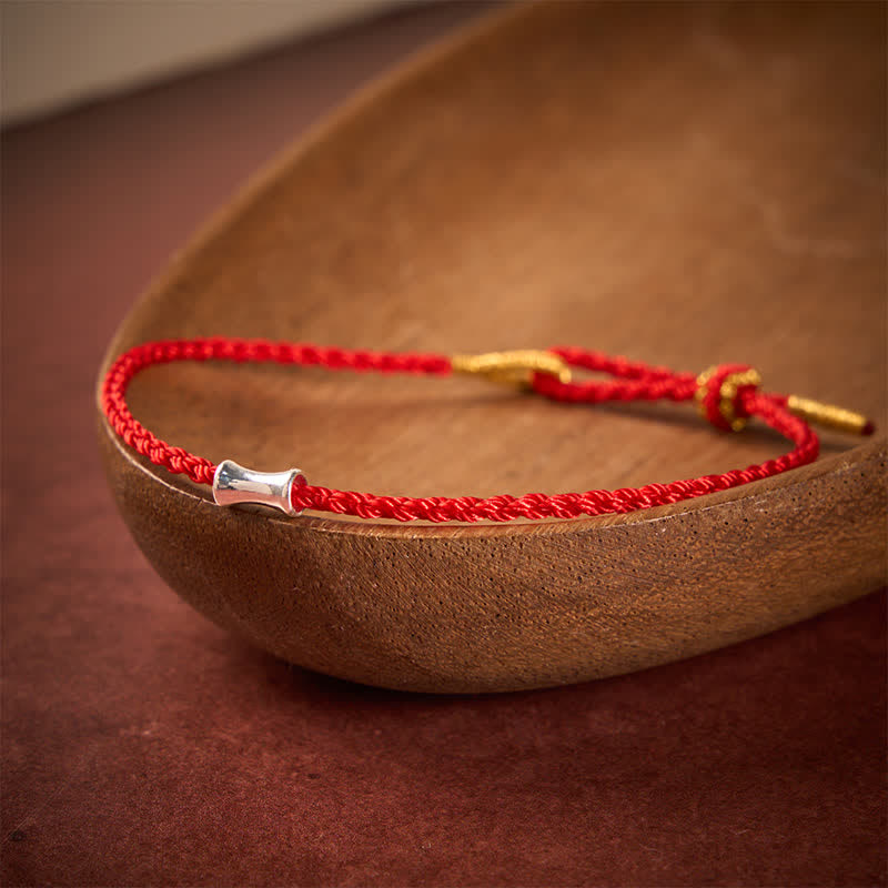 Buddha Stones 黒と赤紐925スターリングシルバーの竹の成長ブレスレット - 赤紐 - 5.5～6.3インチ（14～16cm） - image 0
