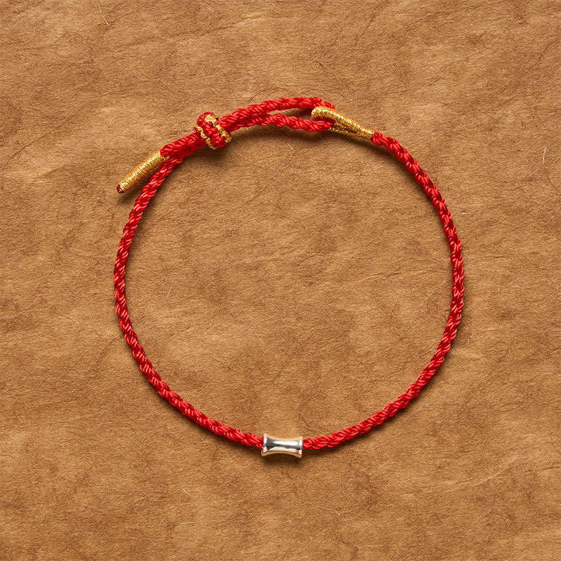 Buddha Stones 黒と赤紐925スターリングシルバーの竹の成長ブレスレット - image 1
