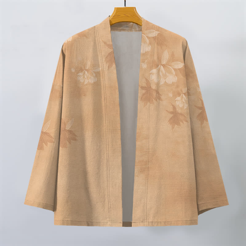 Buddha Stones 綿素材、繊細な花柄・葉柄、前開きメンズ着物 - image 1