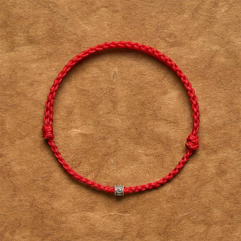 Buddha Stones 黒と赤紐925スターリングシルバー陰陽守護ブレスレットアンクレット - image 1