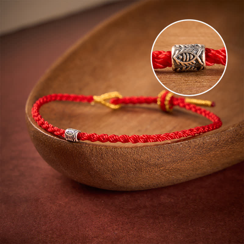 Buddha Stones 赤紐の925スターリングシルバー製鯉の守護ブレスレット - 赤紐 - 5.5～6.3インチ（14～16cm） - image 0